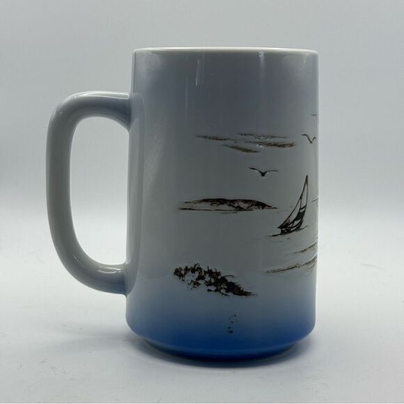 Vintage engraved lighthouse, seagull mug unmarked - Picture 6 of 6